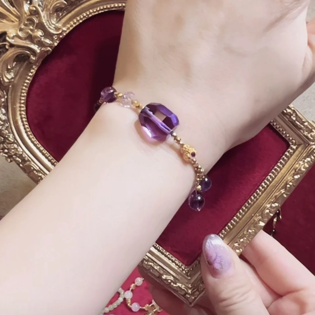 福玺阁原创 18K金葫芦款紫水晶随形气质单圈手串