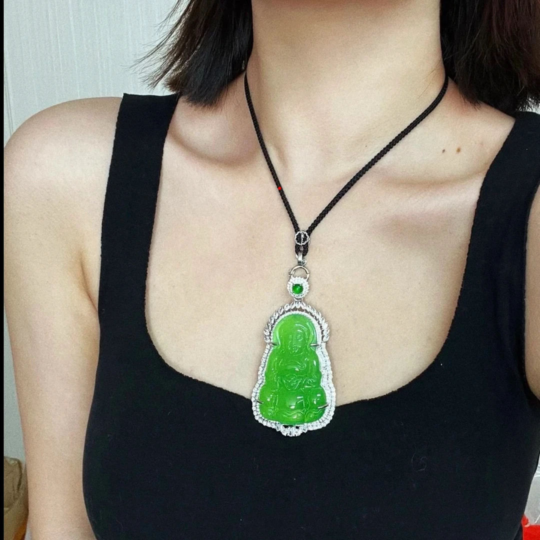 合金玻璃吊坠  高冰阳绿大观音吊坠经典百搭款气质