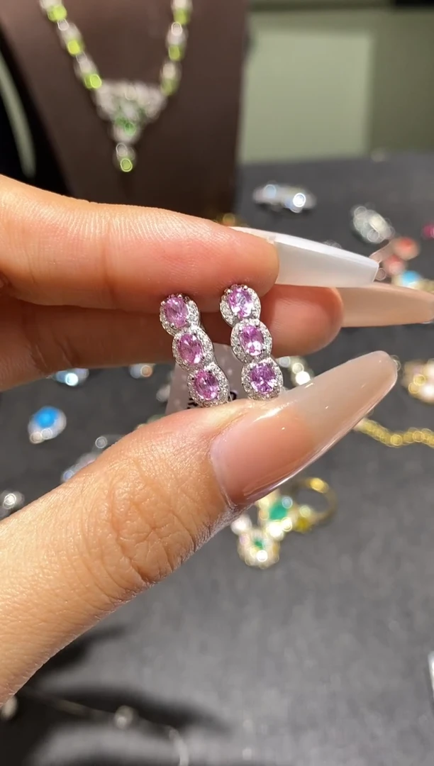 耳饰蓝宝石银S925镶嵌耳钉