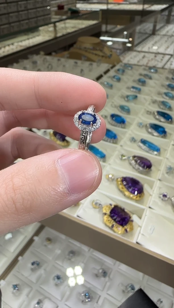 戒指蓝宝石银S925镶嵌5*7mm戒指简约款