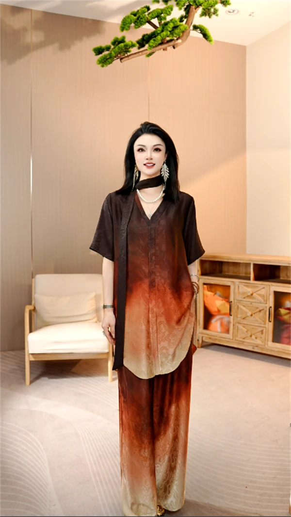 夏款上新【晚霞】时尚上档次洋气高档上衣裤子套装-7214#