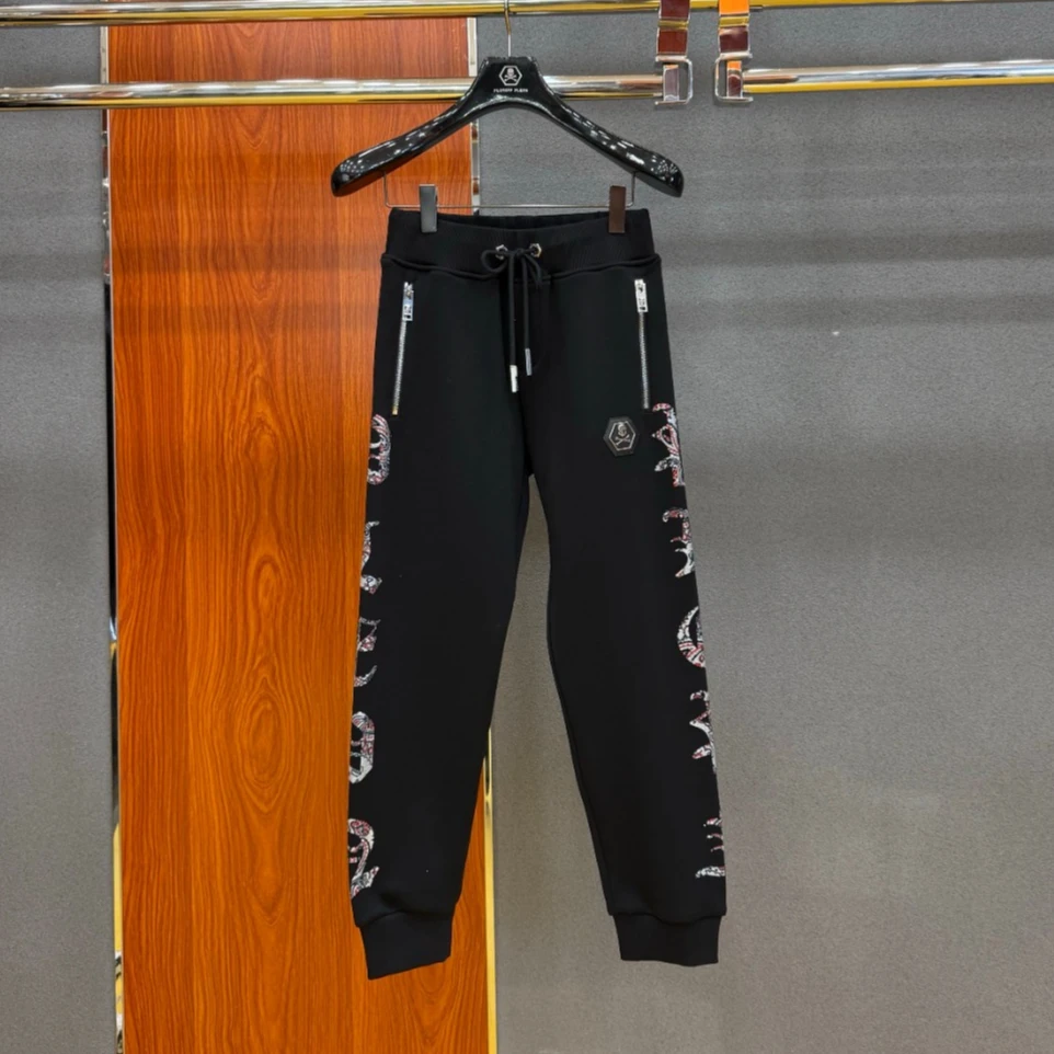 PLIPHPP PLEPN正品PP 高定施华洛彩钻新款男士百搭修身卫裤W5539