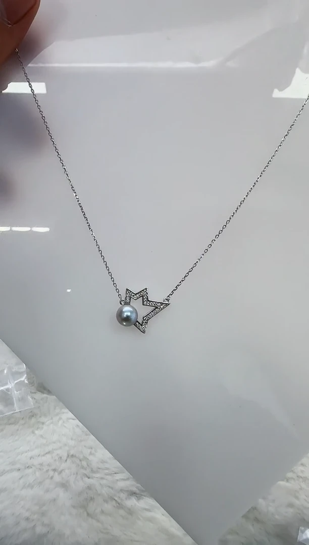 【闪购商品】海水珍珠DA银S925镶嵌c1181 灰珠套链7