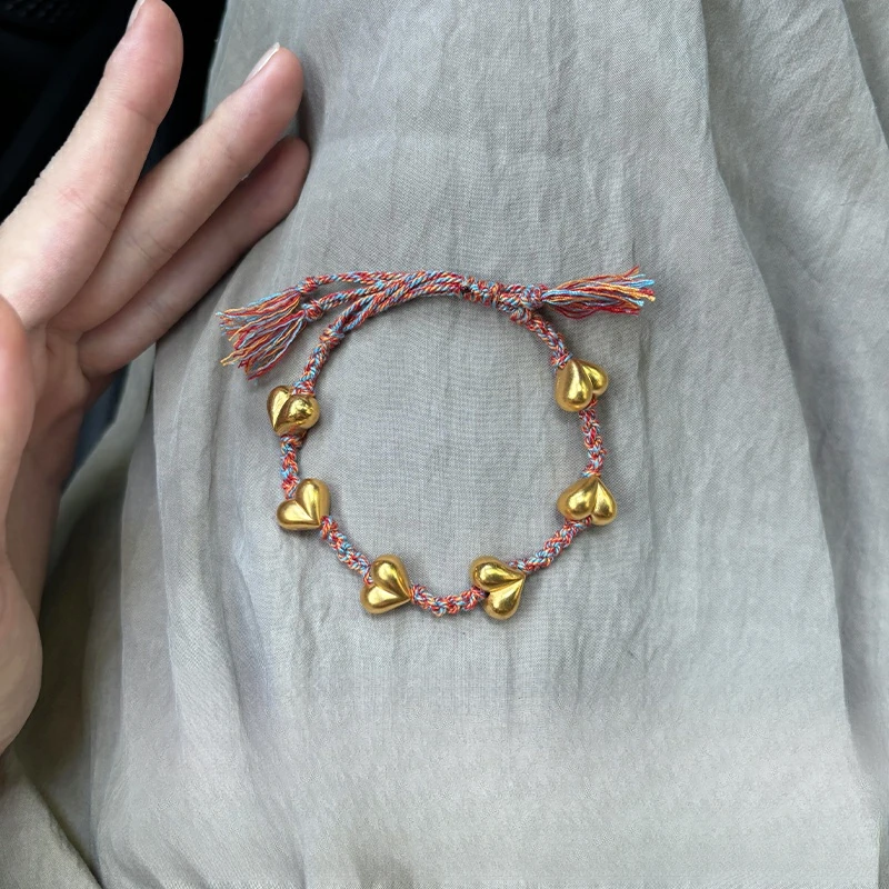 铜合金手链 黄金色爱心屁桃手链女精致小众设计感不撞款绝美手串
