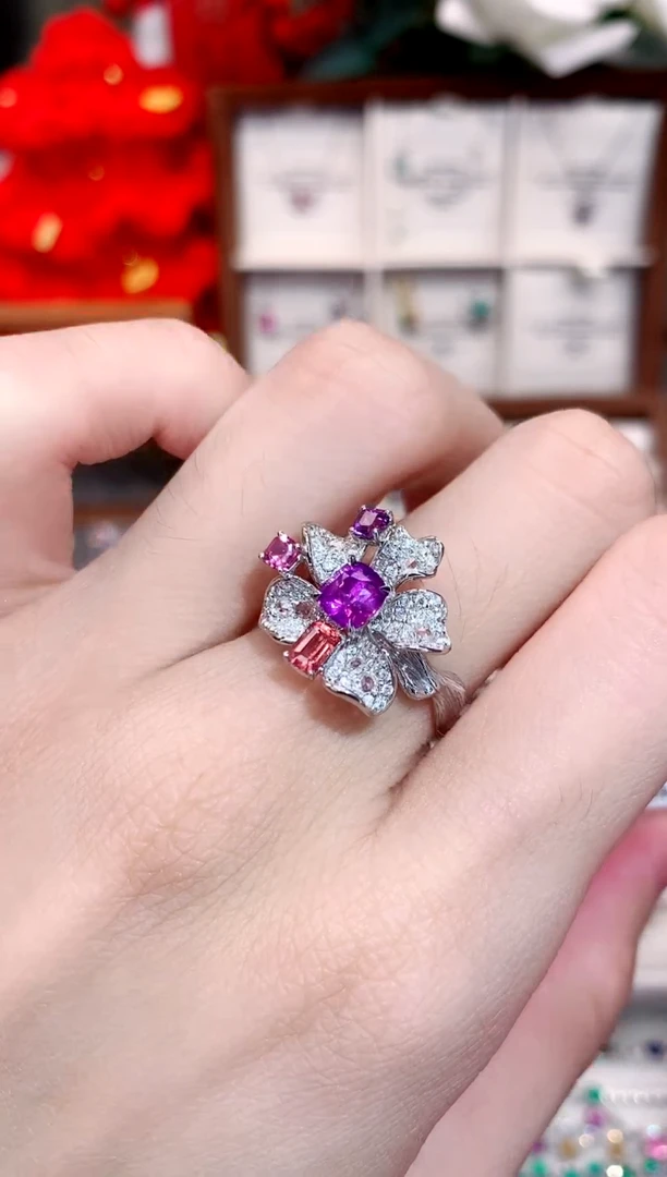 彩色蓝宝石戒指18K金镶嵌1.21ct/天然宝石/七天无理由