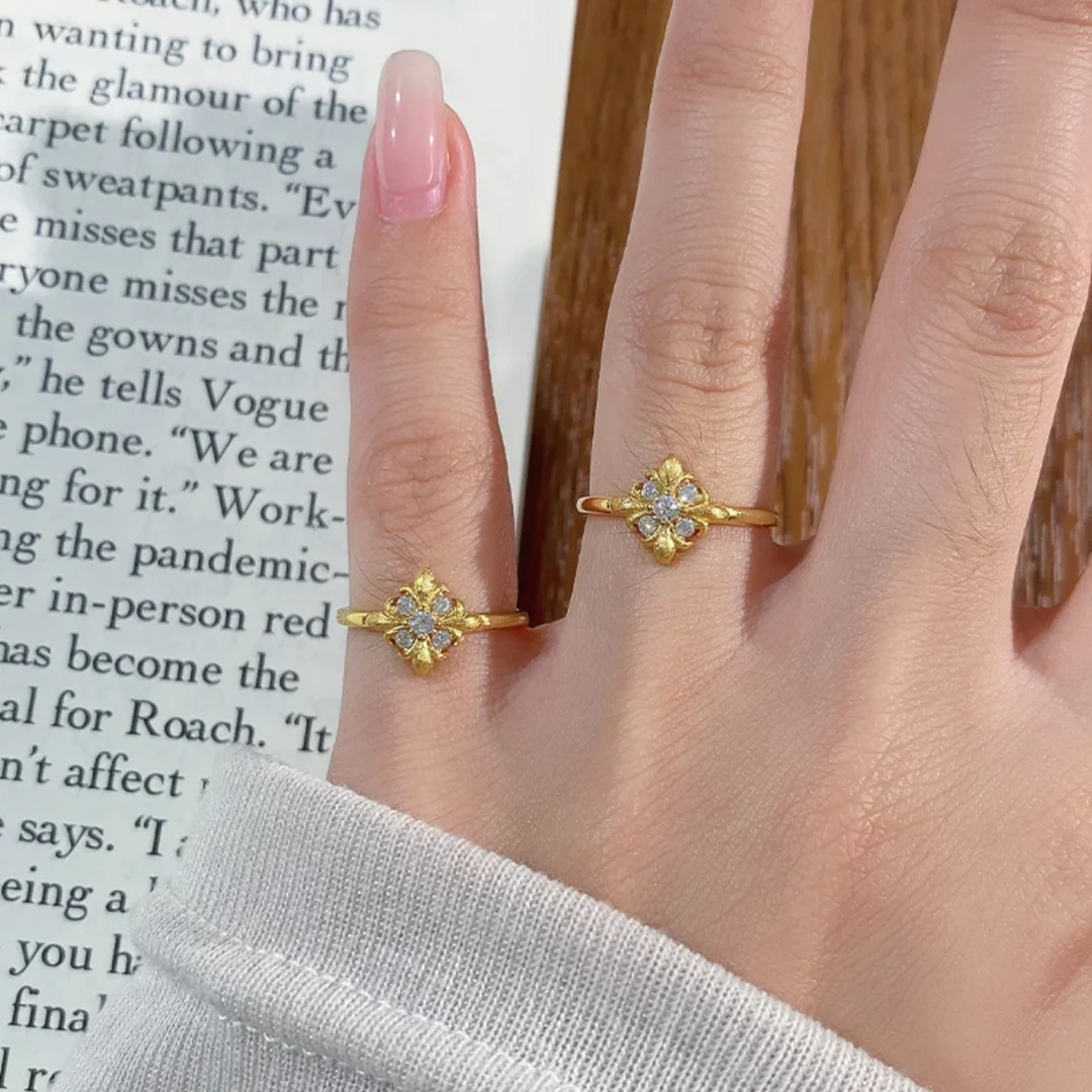戒指 黄色 点钻拉丝鸢尾花戒指（多样性发一）-A93