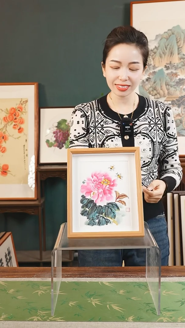 【闪购商品】书法建琴10寸 中空框 牡丹 白底