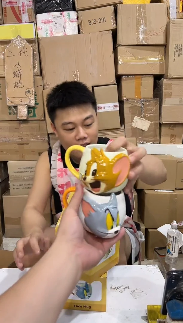 瓷片原盒立体猫和老鼠对杯