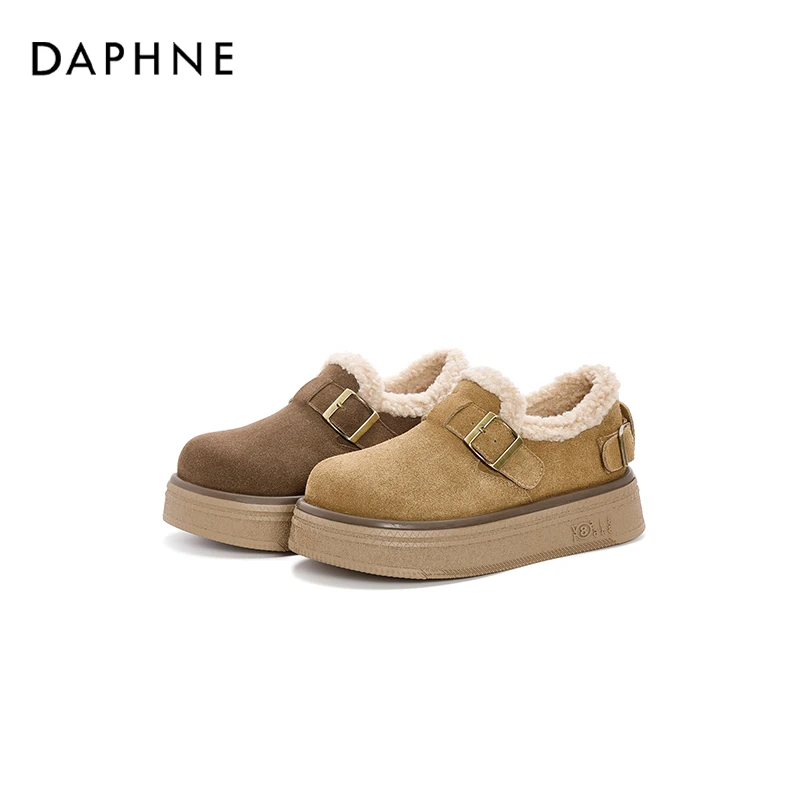 达芙妮网红爆款毛毛单鞋保暖加绒雪地靴女25秋冬厚底勃肯休闲棉鞋