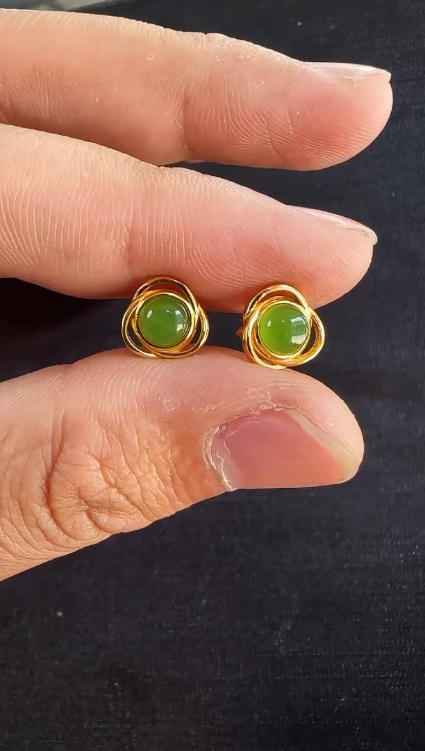 【闪购商品】和田玉（碧玉）耳钉银S925镶嵌多样性发一对