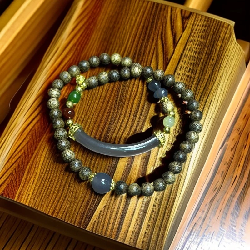 JG0065-檀木➕灰玛瑙双圈手串精品手串