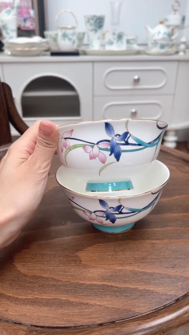 瓷片兰花高骨骨瓷微瑕不退换2个碗