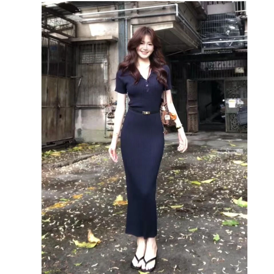 SWEET困困喵V领法式包臀长裙修身通勤百搭气质高级无袖收腰连衣裙