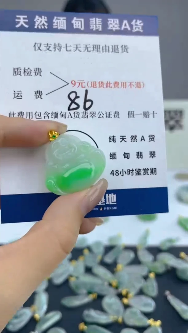 颈饰18K金镶嵌翡翠天然A货翡翠  86