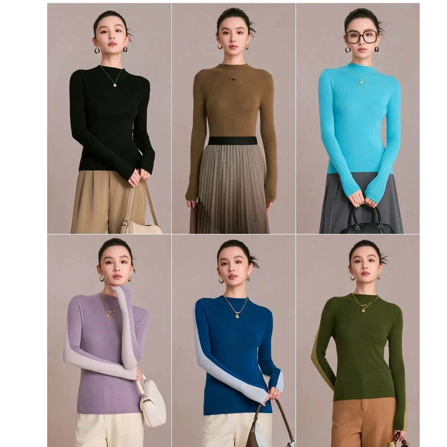 【商场同款】曼德诗半高圆领针织衫2024秋修身羊毛衫打底#M730222