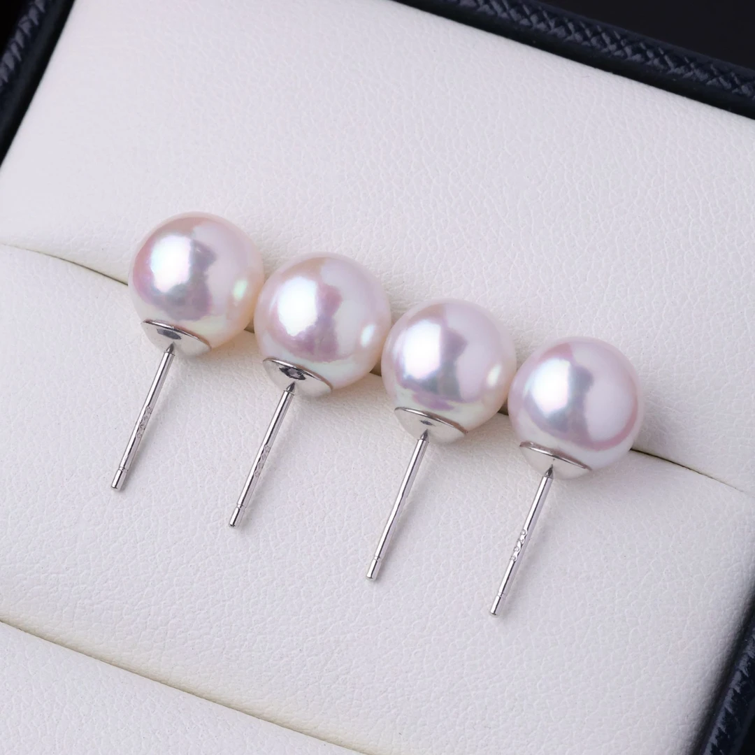 天然海水akoya珍珠耳钉S925银时尚珍珠小灯泡素钉多样性发一