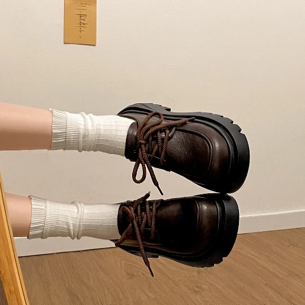 复古系带厚底增高英伦风小皮鞋女2025新款秋季网红百搭配裙子单鞋