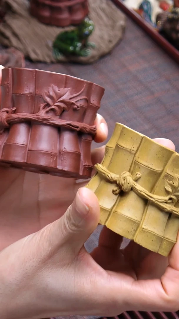 【闪购商品】紫砂茶杯曾乔治《一捆竹》（中槽青 黄金段对杯）