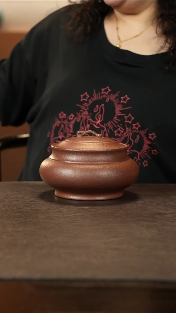 紫砂茶叶罐手磨粗砂红降坡 如意罐约1斤