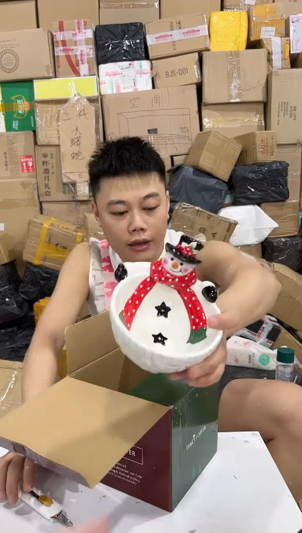 瓷片原盒雪人碗 陶瓷