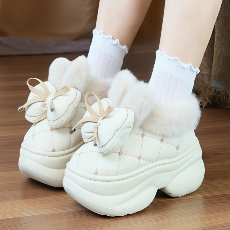 2025新款冬季防水蝴蝶结棉拖鞋女冬季室内防滑加绒保暖包跟棉鞋