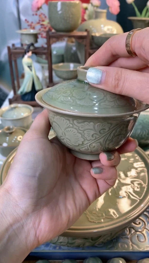 【闪购商品】TS027特价微瑕牡丹纹二才盖碗