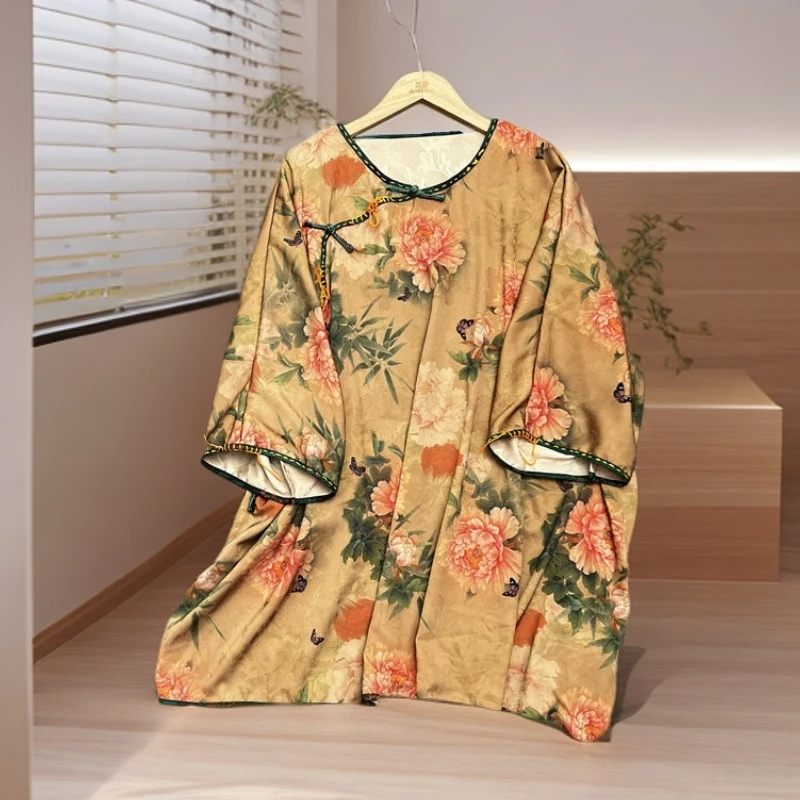 SX新中式人丝花萝手工刺绣斜襟盘扣衬衫夏季新国风古韵气质女上衣