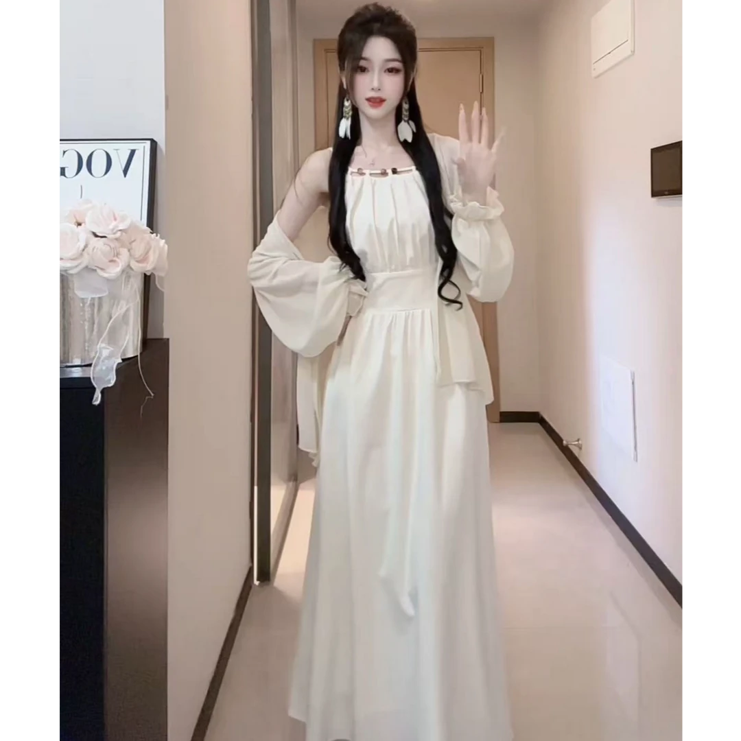 K2025新款夏季时尚甜美修身显瘦气质连衣裙防晒开衫显瘦套装