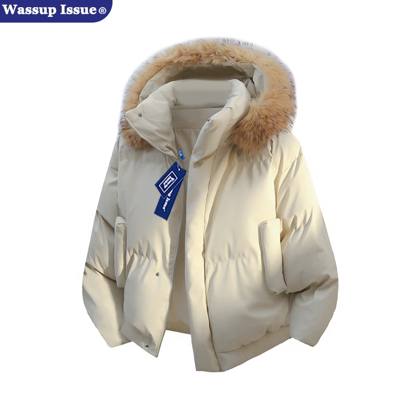 WASSUP ISSUE美式防水棉服男冬季加厚高级感大毛领连帽保暖面包服