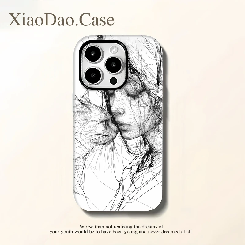 猫咪与少女适用 苹果16promax 防摔手机壳/华为/小米/oppo/vivo