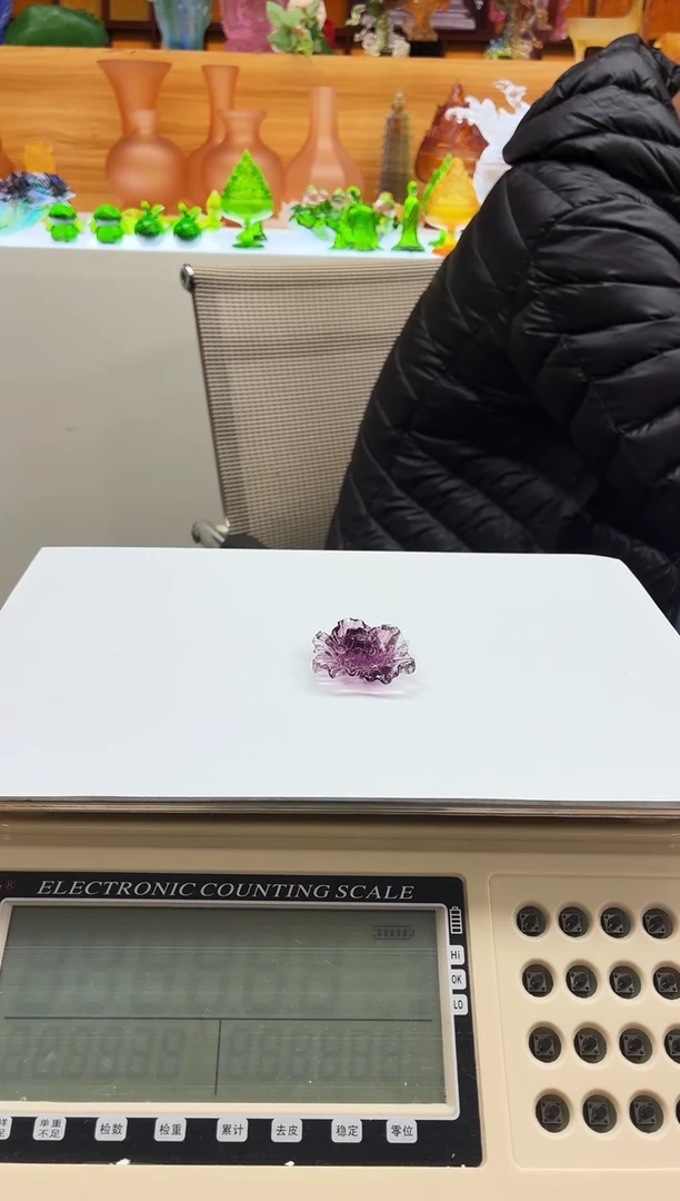 手工艺品琉璃牡丹花茶宠小摆件紫色4公分