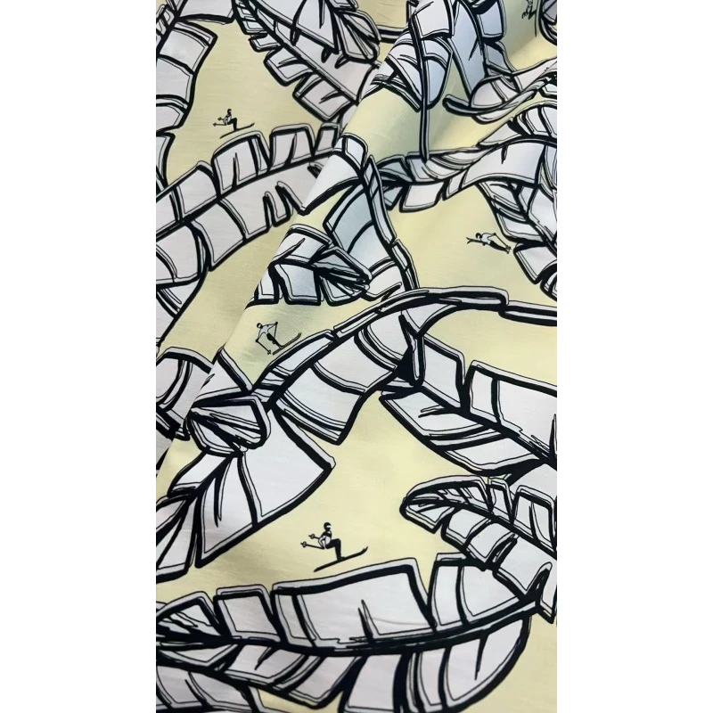 RATTI 纯棉面料黄白色印花衬衫连衣裙布 宽140CM 意大利进口