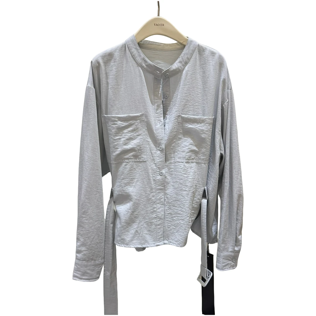 YE005春夏防晒洋气小众减龄防晒穿搭飘带宽松洋气衣服女服装衬衫