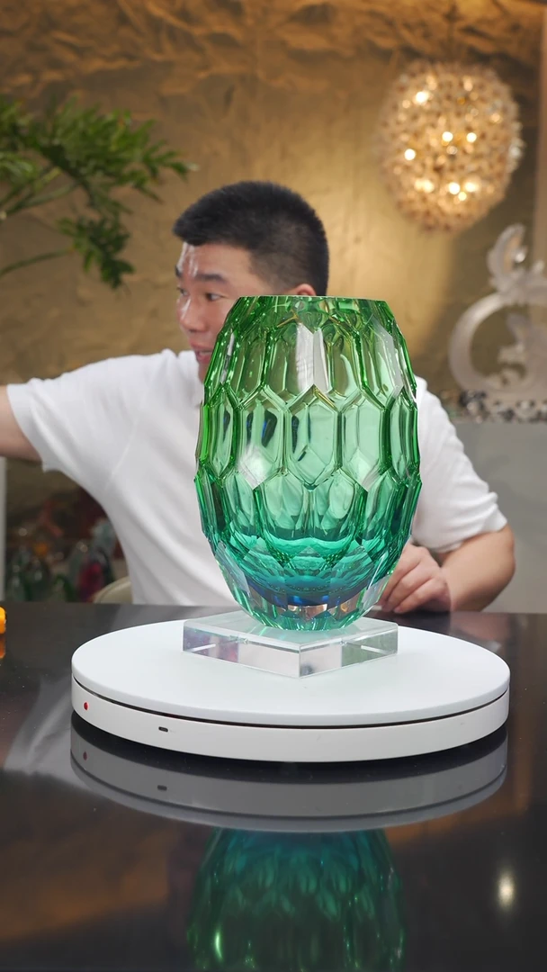 琉璃手工艺品福利蓝绿凹切面花瓶