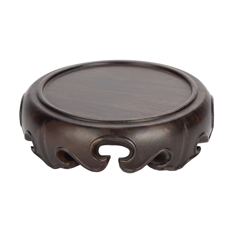 黑檀木12整木如意花板圆底座瓷器花瓶摆件底座 尺寸：外12内8高4.5