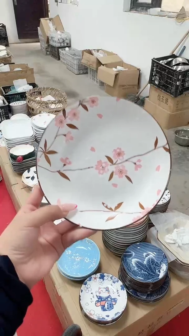 盘子粉红小花盘子两个