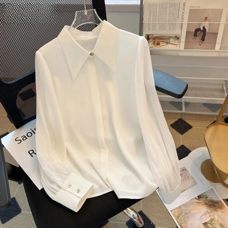 春秋季白色雪纺衬衫爆款女士装2025年新款长袖上衣气质高级感衬衫