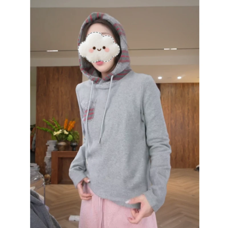 秋冬高级感韩系百搭时尚显瘦拼色条纹帽轻奢卫衣LK2508379