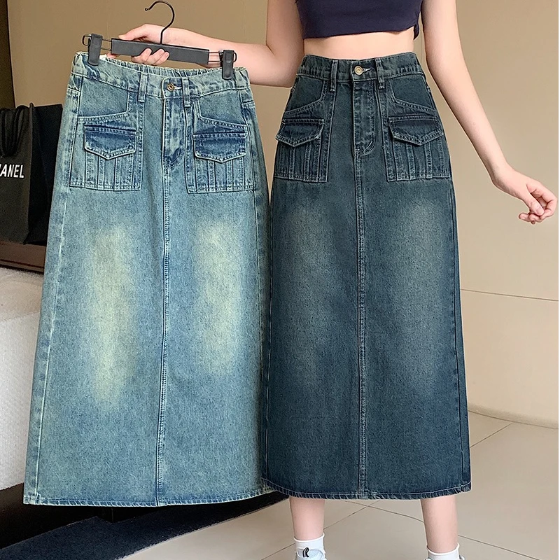 胖MM遮胯高腰牛仔半身裙复古夏季2025新款大码女装显瘦A字不规则