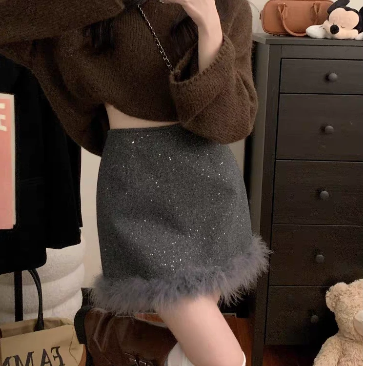 001-050  秋冬新款显瘦百搭毛呢半身裙【直播专用链接】