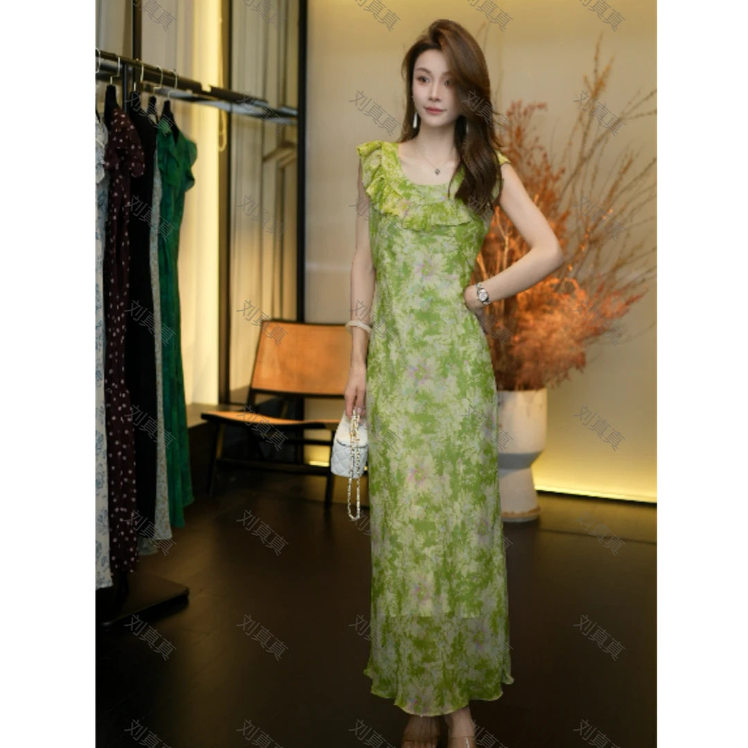 【刘真真青柠薄荷】Z687 小野法式高品气质休闲风显瘦连衣裙QC