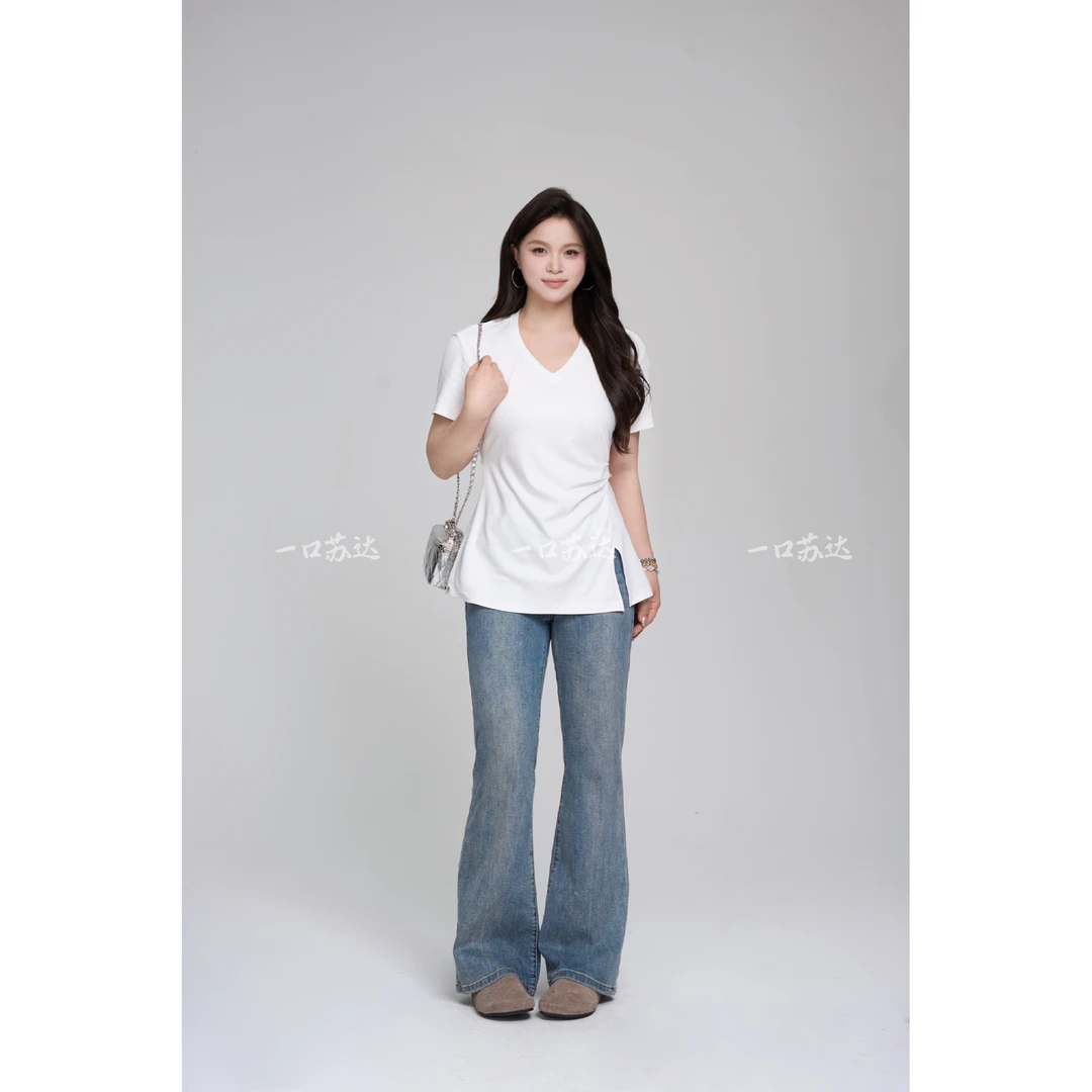 一口苏达百搭微喇裤 小众炸街高级感松弛感显瘦网红牛仔微喇裤子