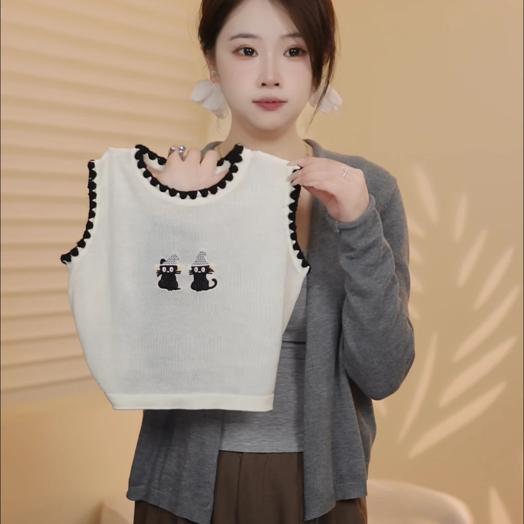 韩版2025儿童半袖夏季纯色小猫刺绣Polo背心女童冰冰凉凉T恤