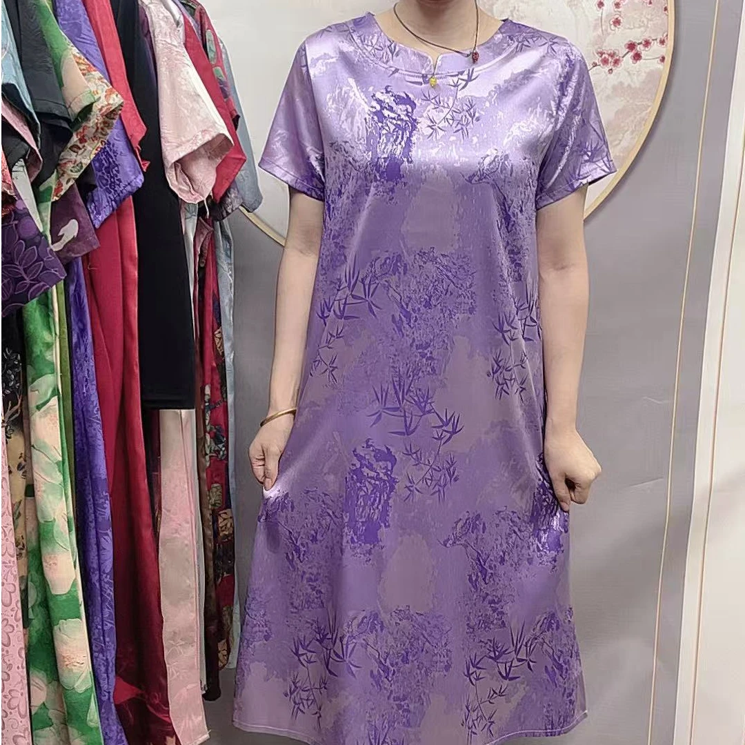 【紫兰竹旗袍】2025夏季妈妈装高端连衣裙气质中年女装优雅过膝长裙