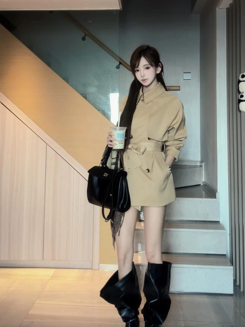 【小李包专属】短款气质风衣小个子韩系休闲百搭卡其色高级感外套女