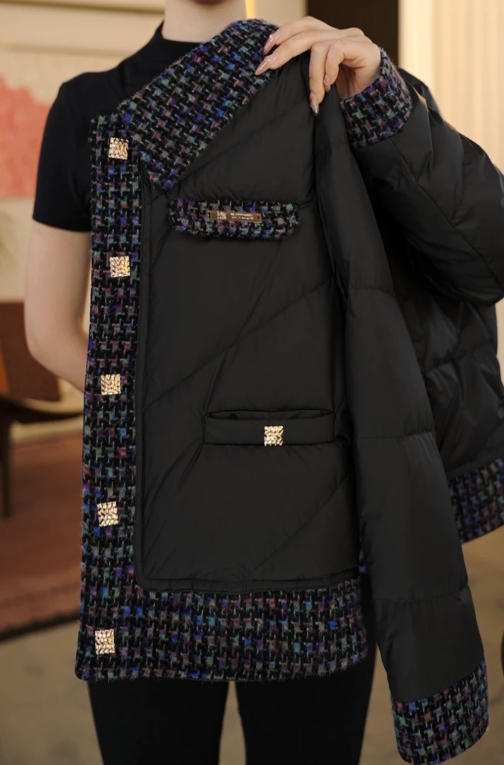 （臻选鸭绒）小香风拼接洋气时尚冬季保暖鸭绒羽绒服Y5-宋宋