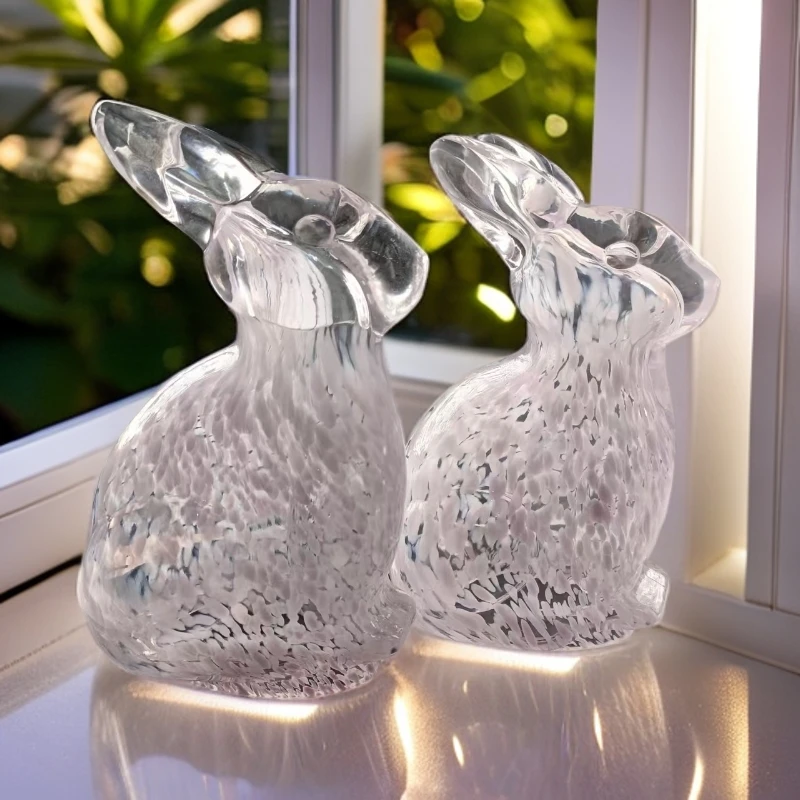 20cm大号琉璃粉色兔子摆件送礼乔迁桌面轻奢床头爆款房间室内