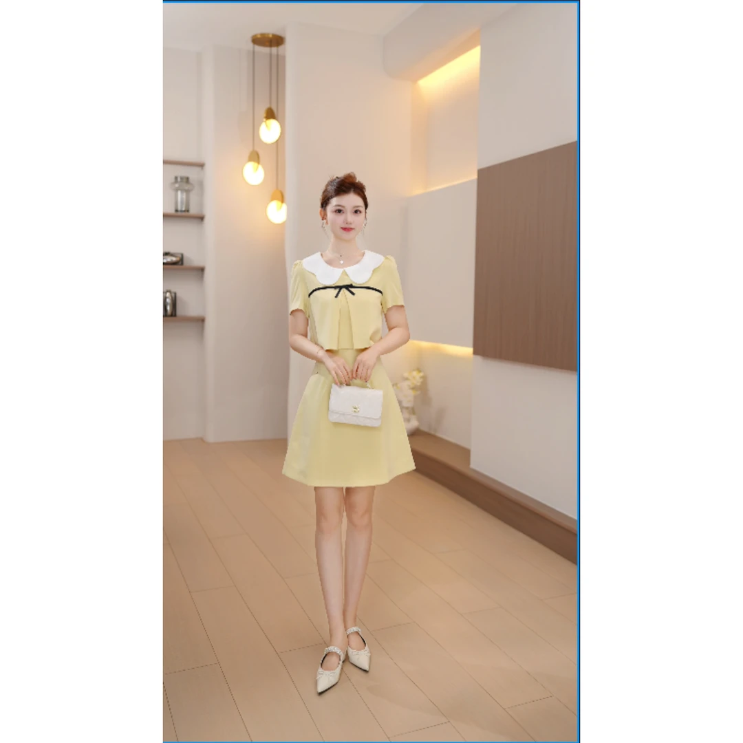 La Chapelle/拉夏贝尔 夏季法式轻奢气质高腰收腰连衣裙X0300