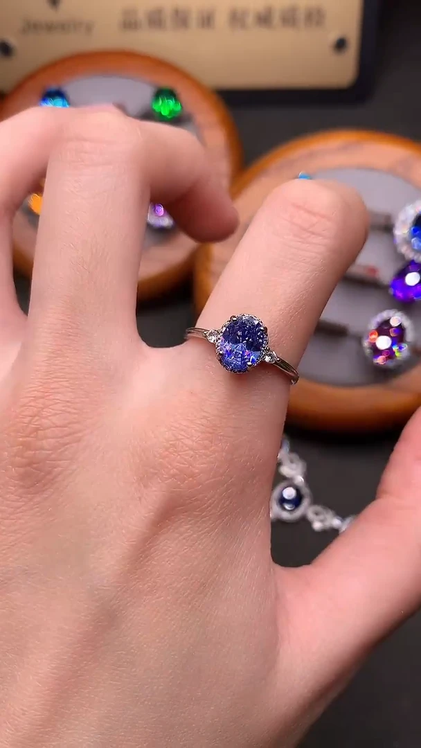 戒指蓝宝石银S925镶嵌矢车菊