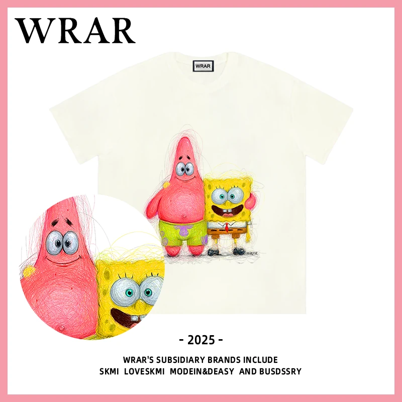 【线条海绵星】新品系列透气宽松T恤圆领慵懒风可爱百搭